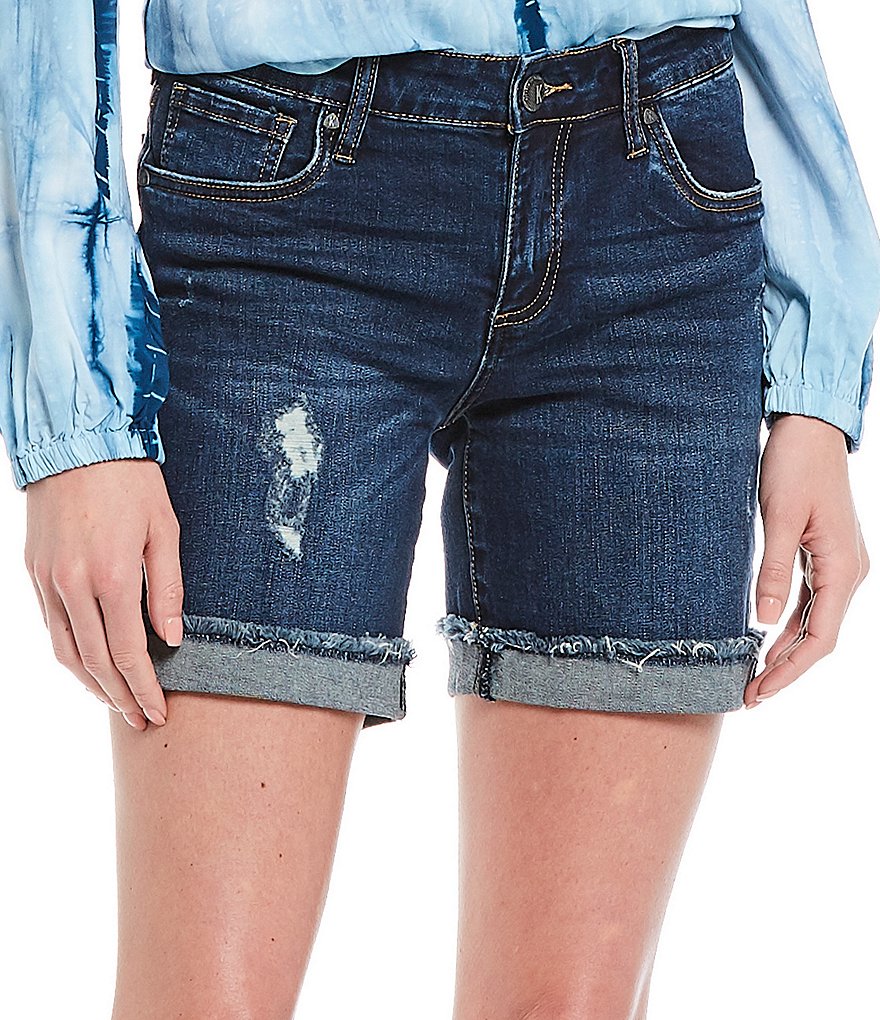 KUT from the Kloth Catherine Destruction Detail Roll-Up Fray Hem Shorts