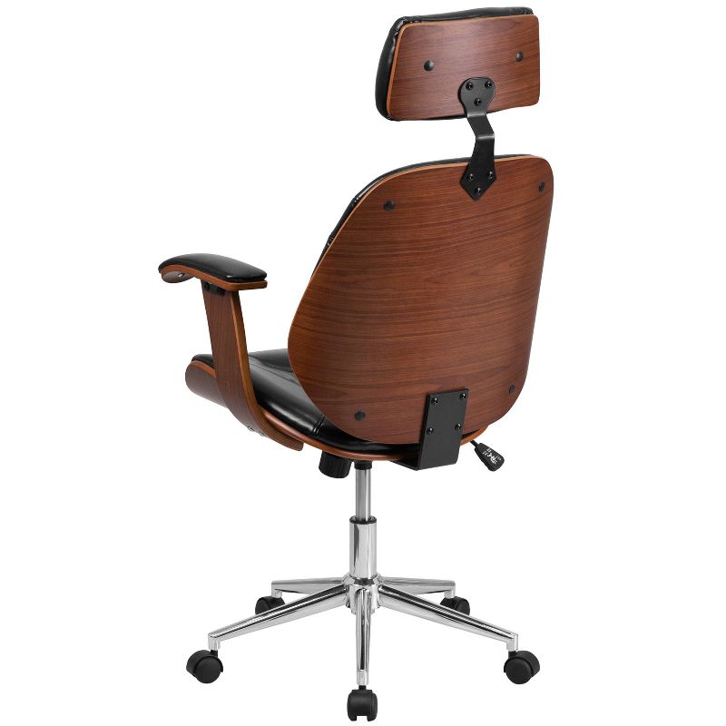 High Back Leather Executive Ergonomic Wood Swivel Office Chair with Arms Black - Riverstone Furniture