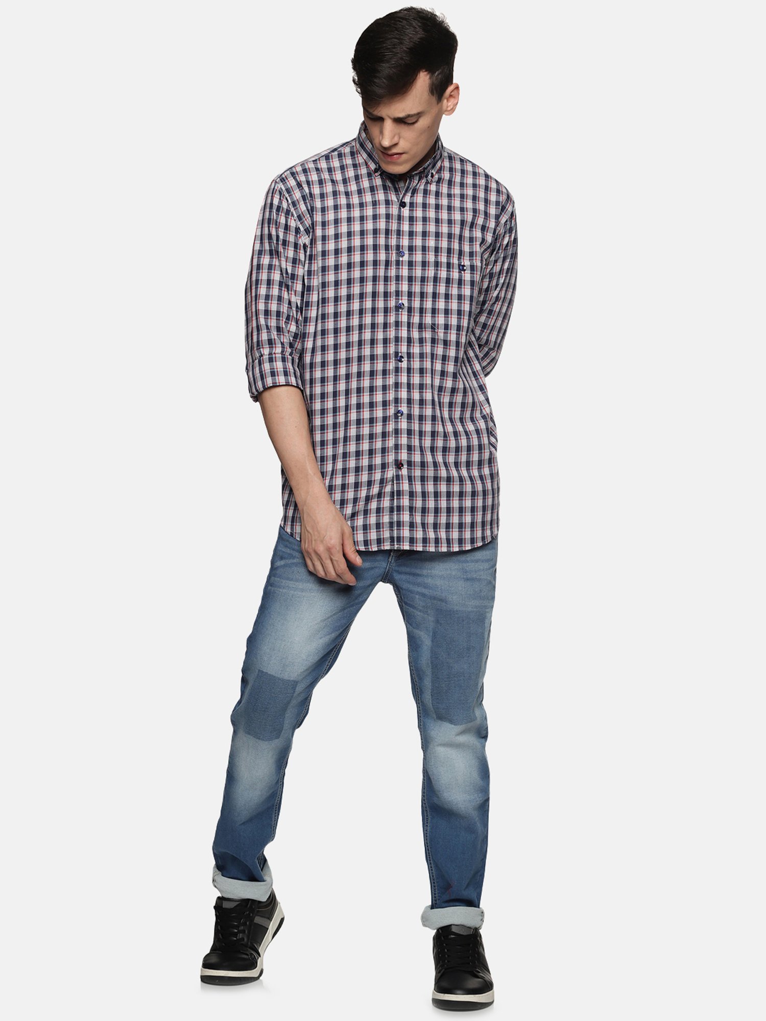 Don Vino Navy Regular Fit Check Shirt