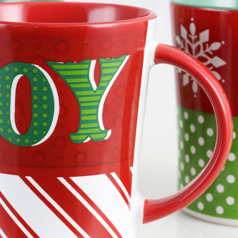 Gibson Home 15oz 4pk Stoneware Holiday Wrap Assorted Mugs