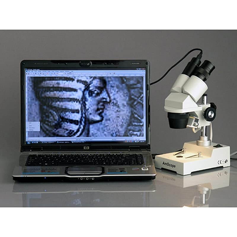 SE303-P-E Digital Binocular Stereo Microscope, WF10x Eyepieces, 10X and 30X Magnification, 1X and 3X Objectives, Tungsten Lighting, Reversible Black/White Stage Plate, Pillar Stand, 110V, Includes 0.