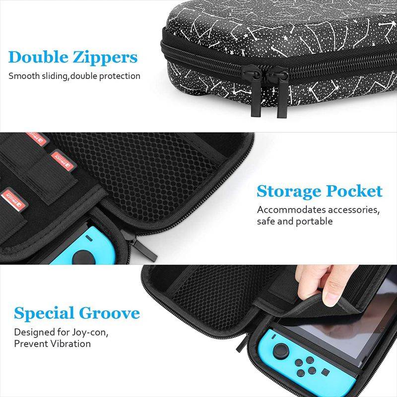 HEYSTOP Switch Carrying Case for Nintendo Switch Case with Screen Protector, 9 in 1 Nintendo Switch Accessories Kit and 6 Pcs Thumb Grip, Nintendo Switch Protective Case