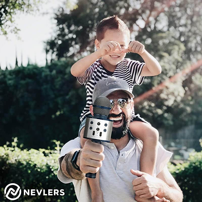 Karaoke Microphone with Wireless Bluetooth Speaker and Recording Options, Easy to Use Portable Handheld Karaoke Machine for Kids and Adults - Navy Blue - Great for Father's Day