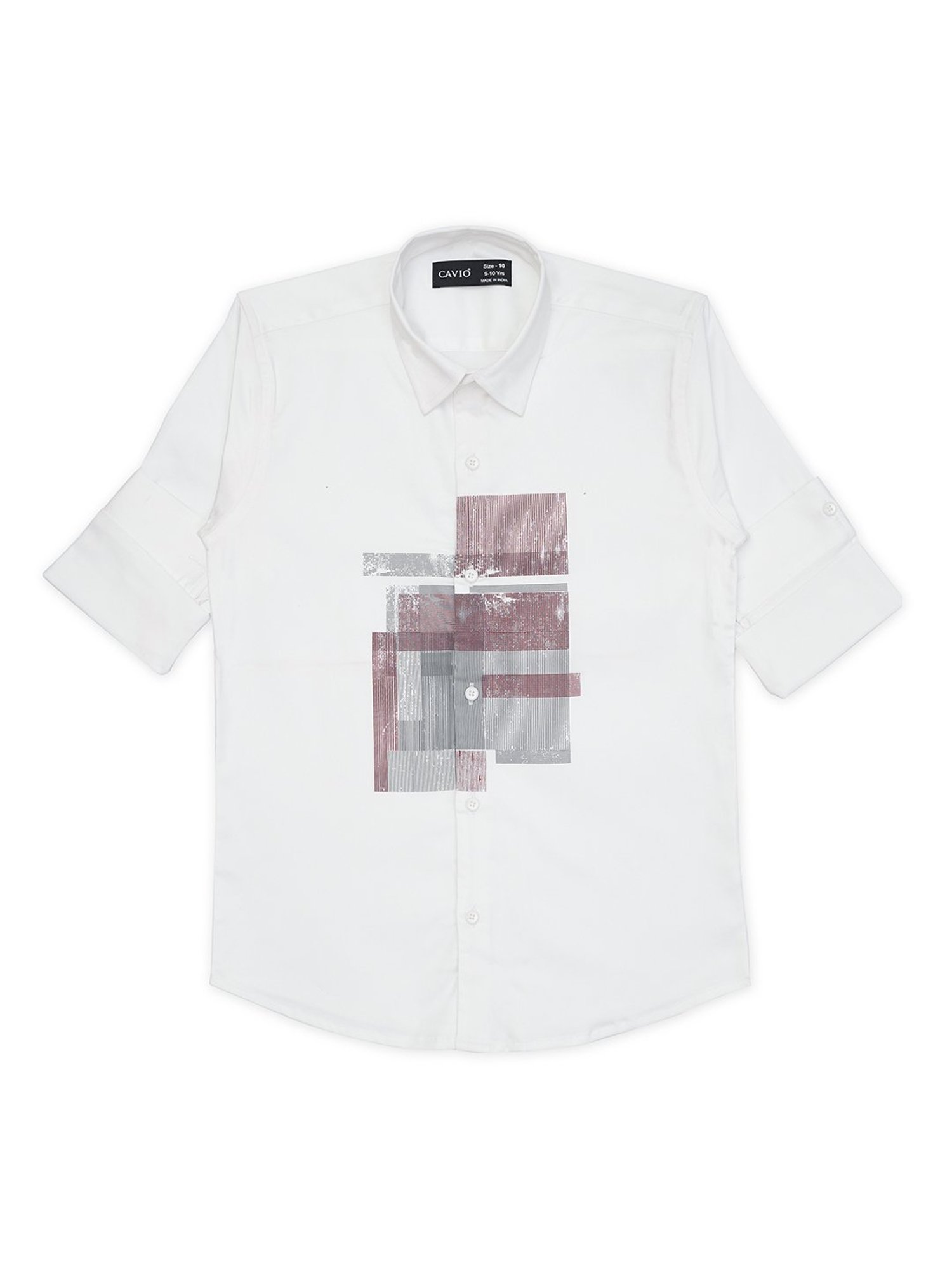 Cavio Kids White Printed Full Sleeves Shirt