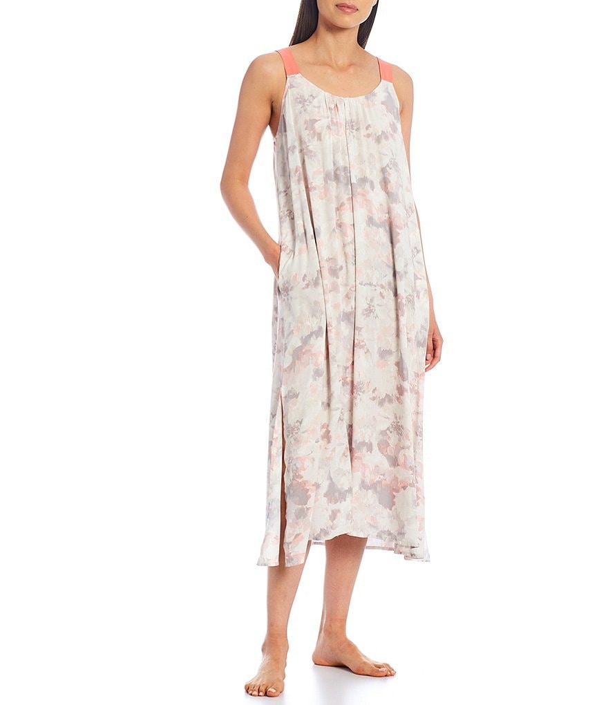 Miss Elaine Petite Silky Knit Square Neck Short Sleeve Checked Print Short Nightgown