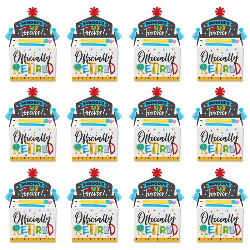 Big Dot of Happiness Teacher Retirement - Treat Box Party Favors - Happy Retirement Party Goodie Gable Boxes - Set of 12