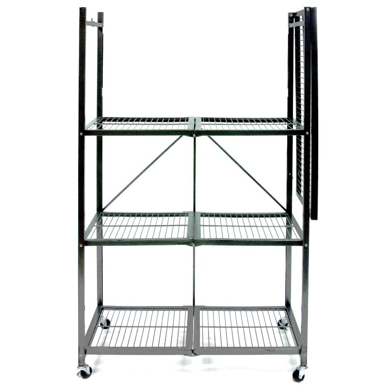 Origami Wheeled 4-Shelf Folding Steel Wire Shelving Pewter, 2 Pack (21"x36"x60")