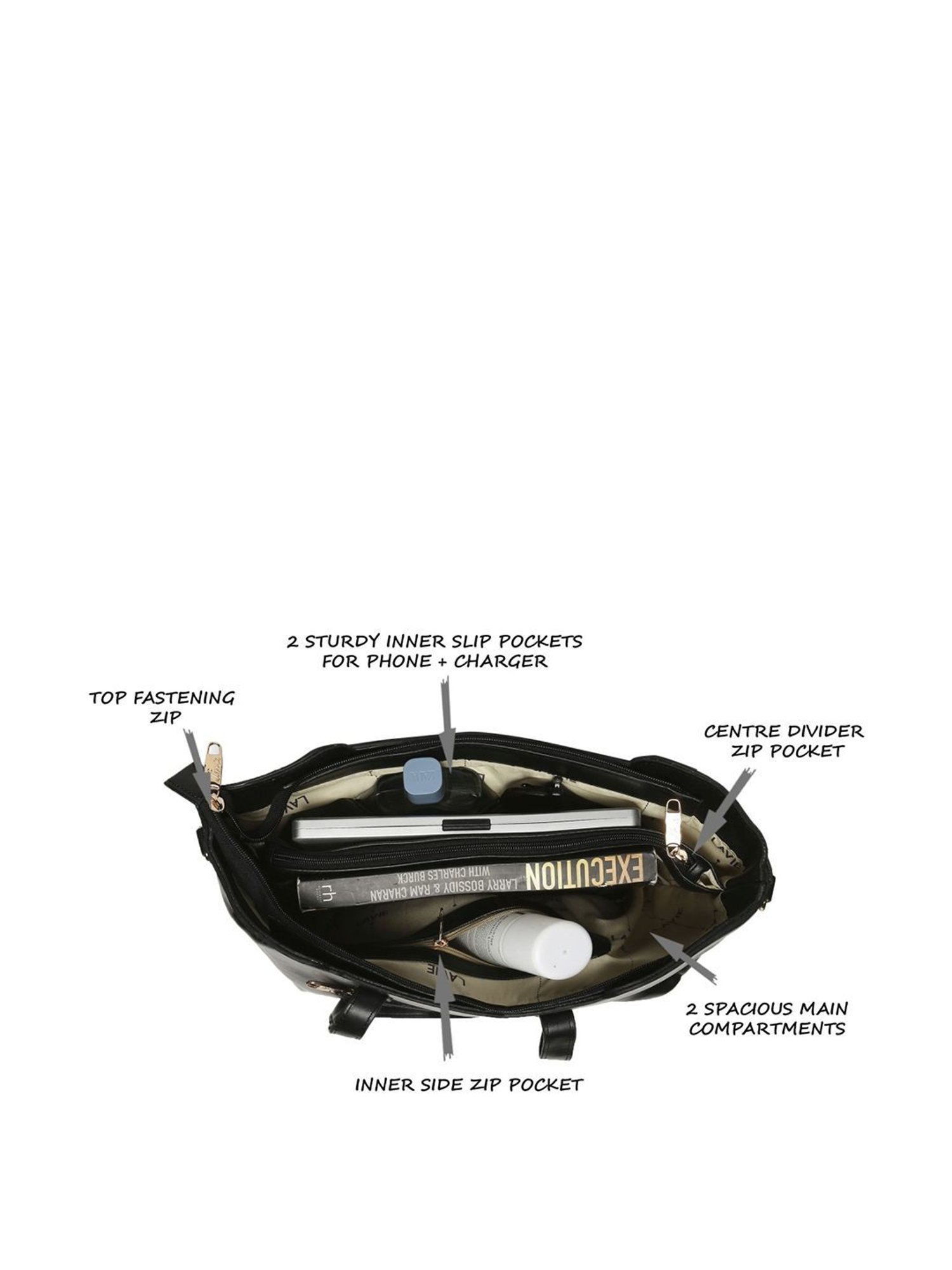 Lavie Roth Black Rivets Medium Shoulder Handbag