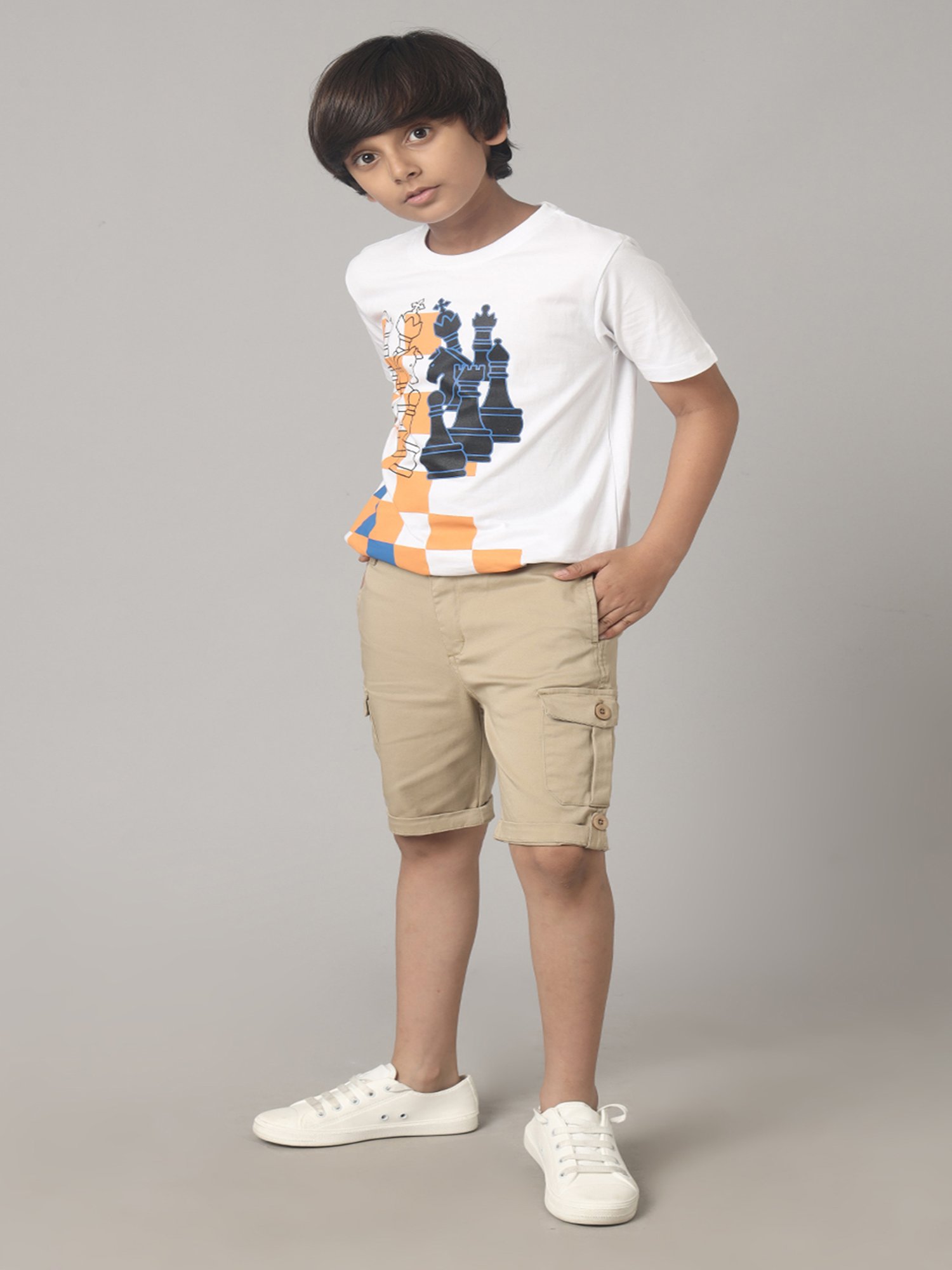 Under Fourteen Only Kids Khaki Solid Cargo Shorts