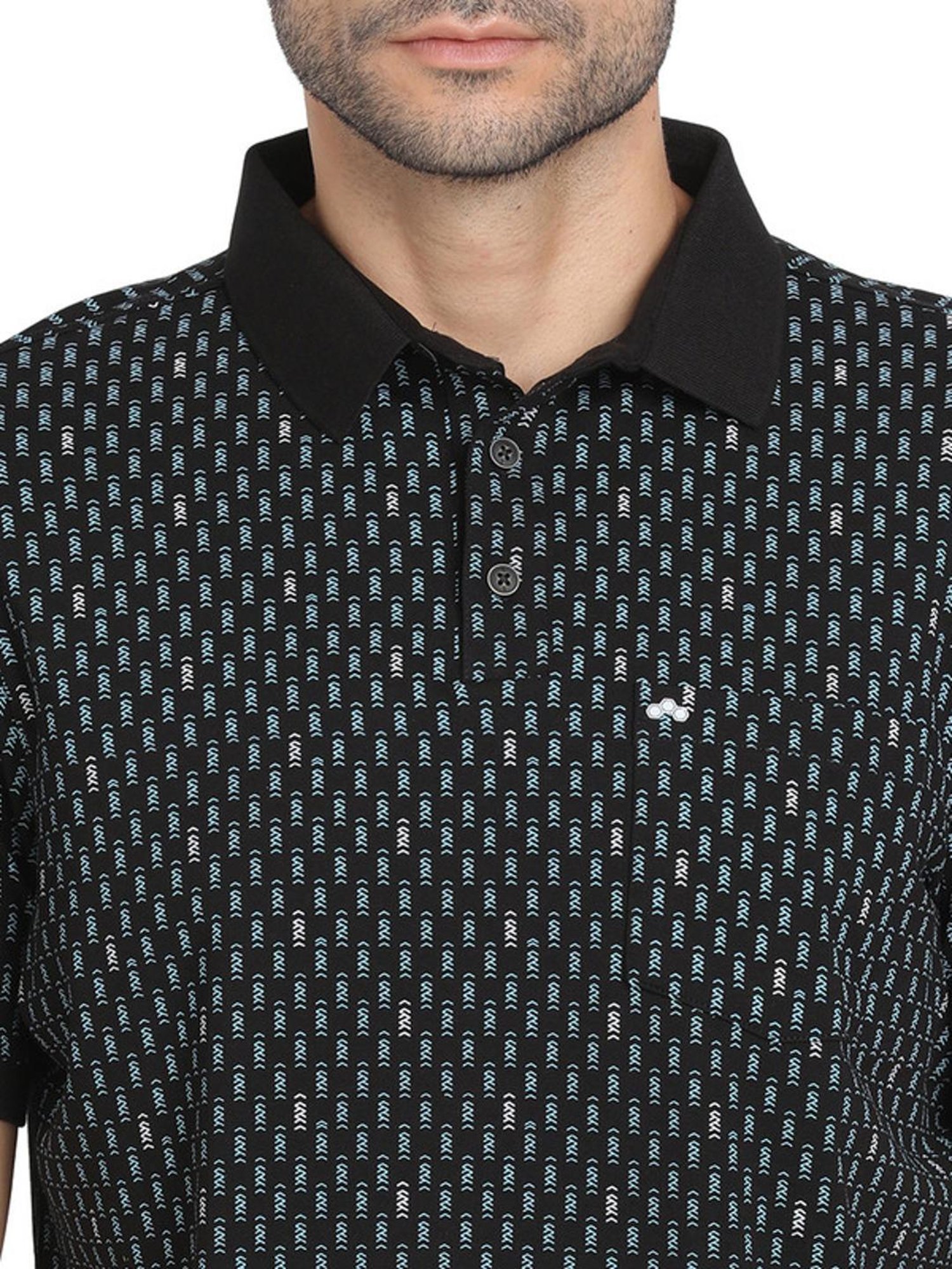Turtle Black Slim Fit Printed Polo T-Shirts