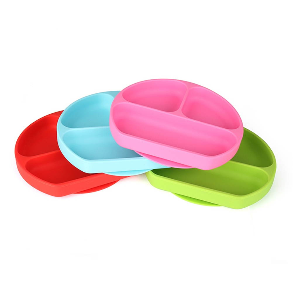 Silicone Divided Toddler Plates Reusable Non Skid Tableware Plates for Children Kids (Red)