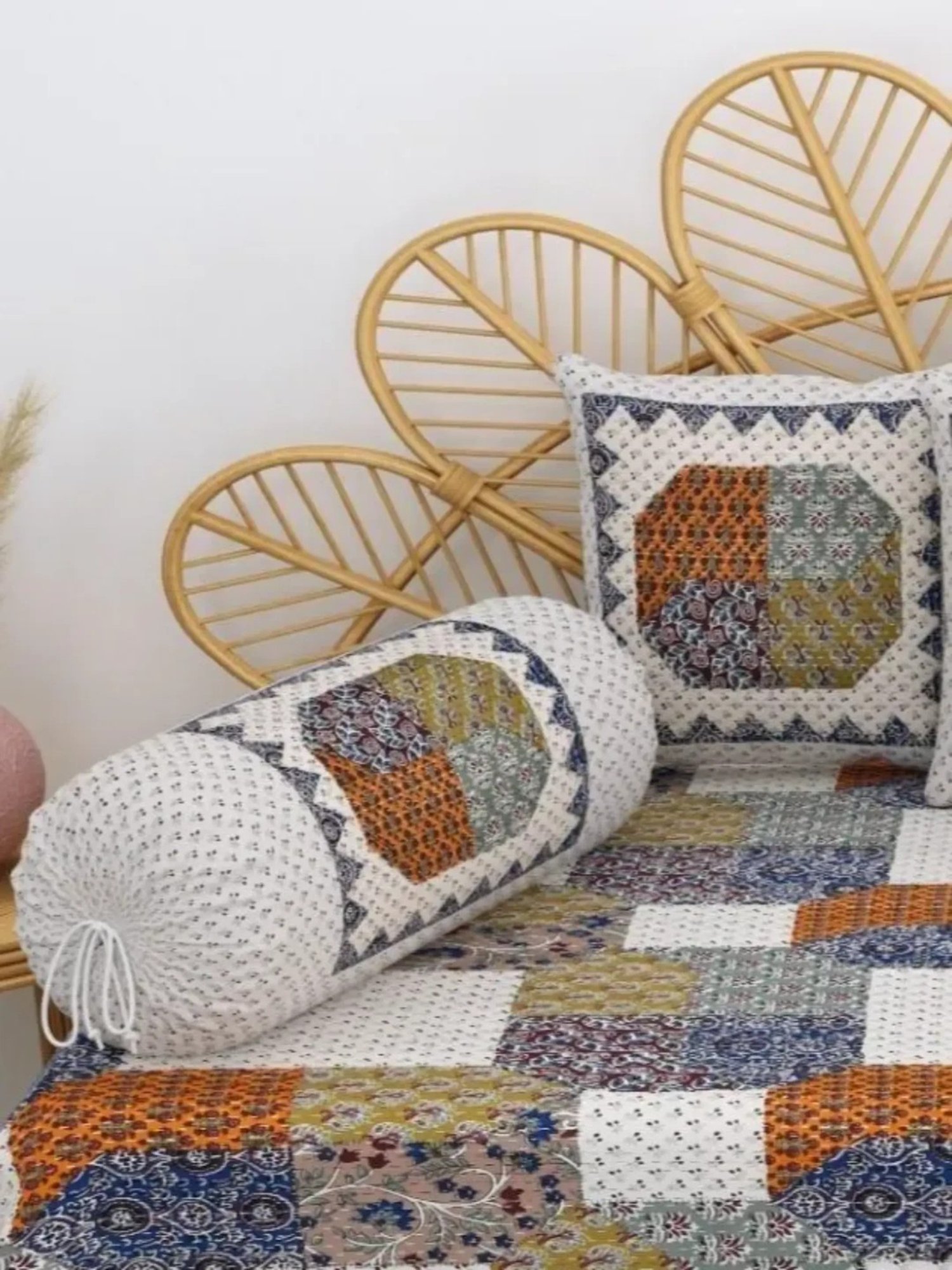 Living Roots Printed Grey 300 TC Cotton Single Diwan - Set of 8