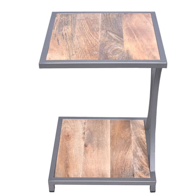 Wooden End Table with Metal Framing and Open Shelf Brown/Gray - The Urban Port