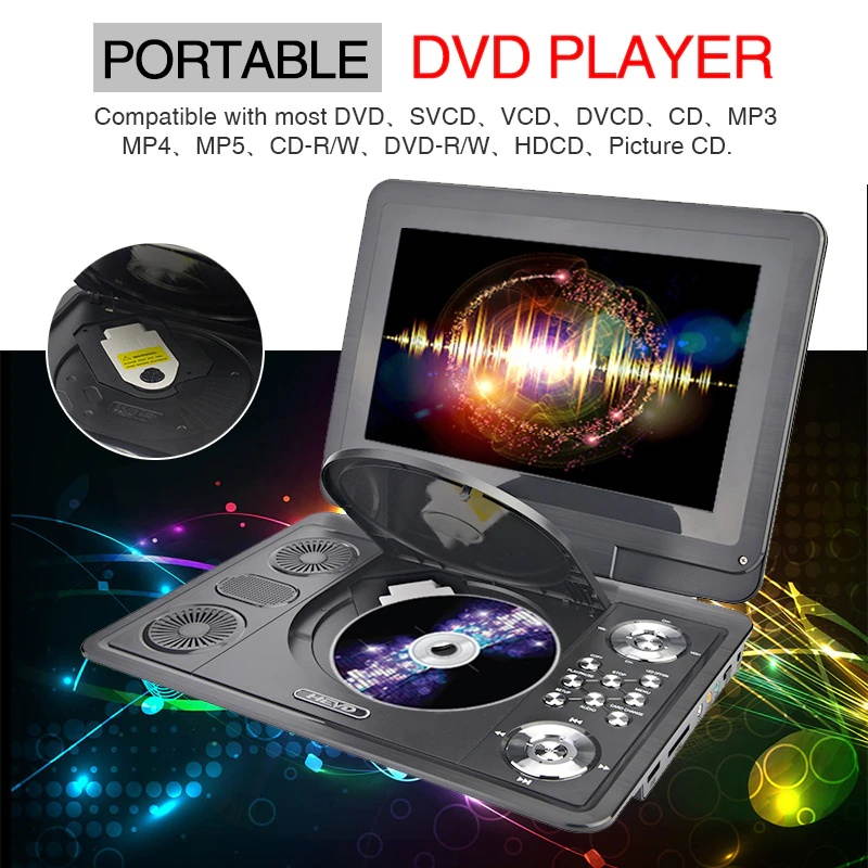 DVD Player 13 inch HD Portable Mobile Digital Multimedia Player TV EVD Radio SD Card U Disk MPEG MPEG4 VCD Play Game DVD Player
