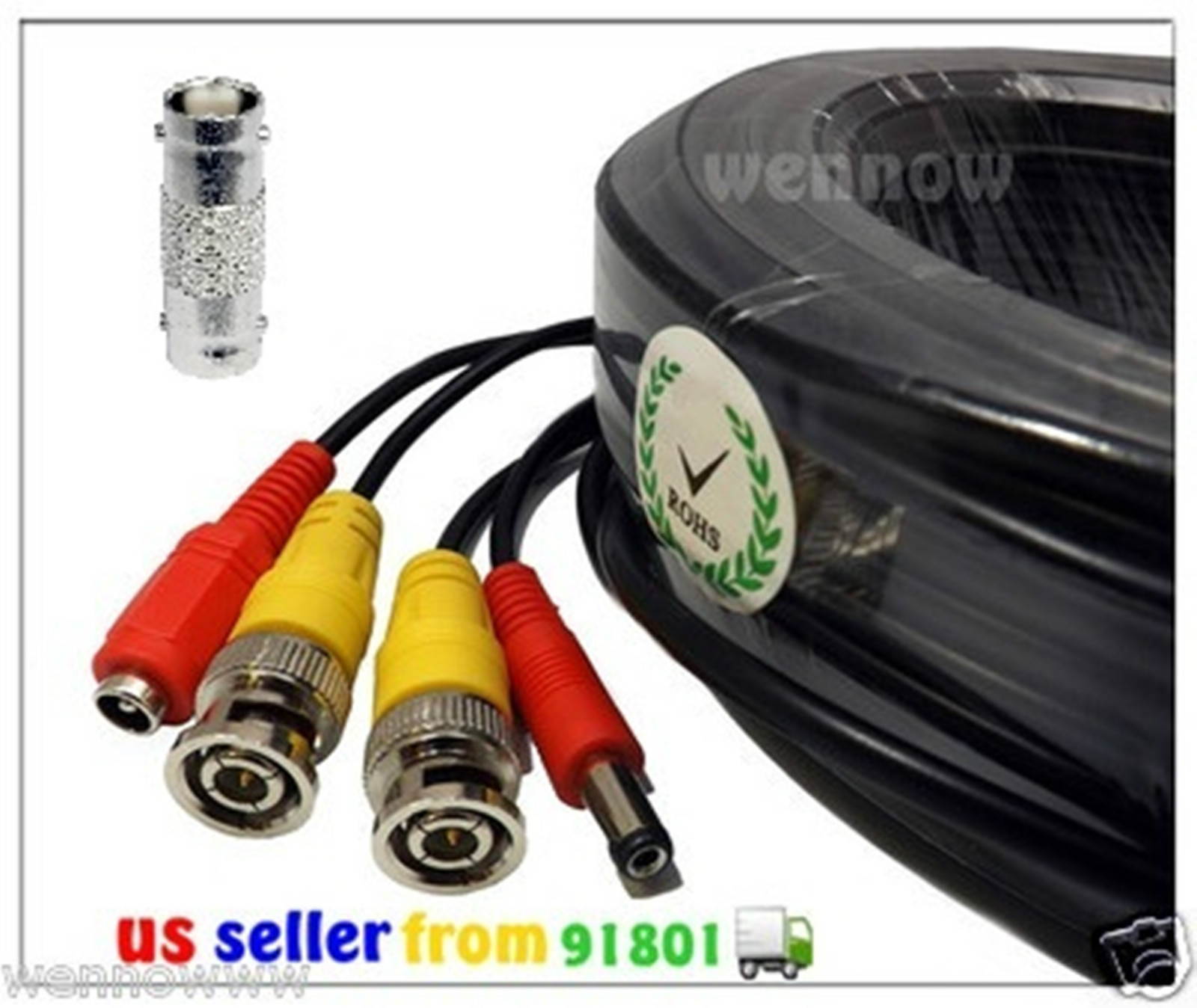 WennoW ( 4 Pack ) 25' Black CCTV Camera Siamese Coax Cable with Power Wire