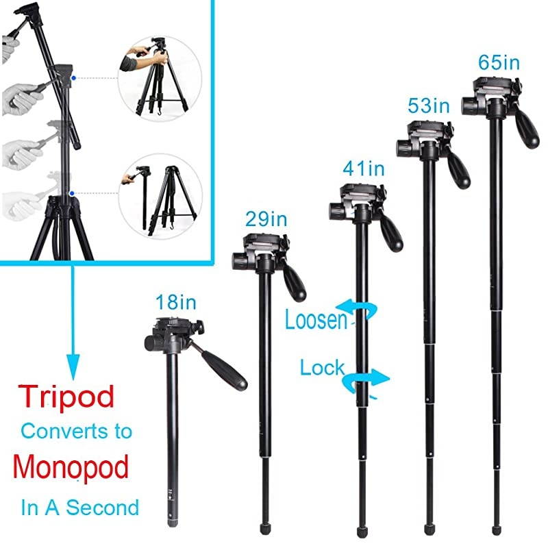 Camera Tripod Travel Monopod 70quot Aluminum Professional Video Camera Mount Leg Adjustable Stand with Flexible Head for Canon Nikon Dv DSLR Camcorder Gopro Camamp Carry Bag amp Cellphone Mount