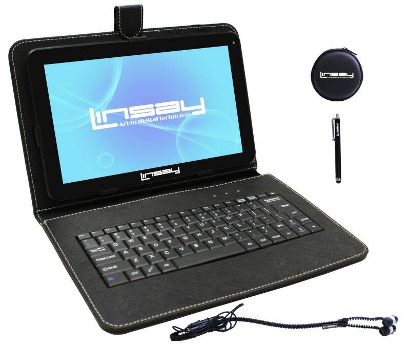 LINSAY&reg;10.1" 1024x600 HD Quad Core 2GB ram 32GB Android 10 Super Bundle with BLACK KEYBOARD EARPHONES AND STYLUS PEN