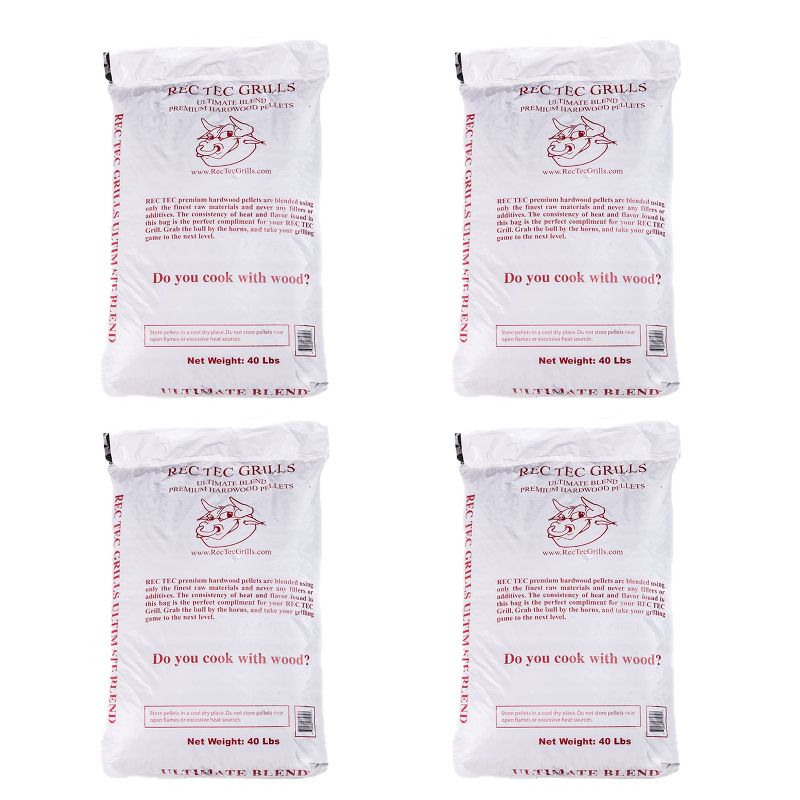 Rec Tec 40Lb Bag Grills Ultimate Premium Hardwood Grilling Cooking Pellet Barbecue BBQ Grill Smoker Blend, 40 Pound Bag (4 Pack)