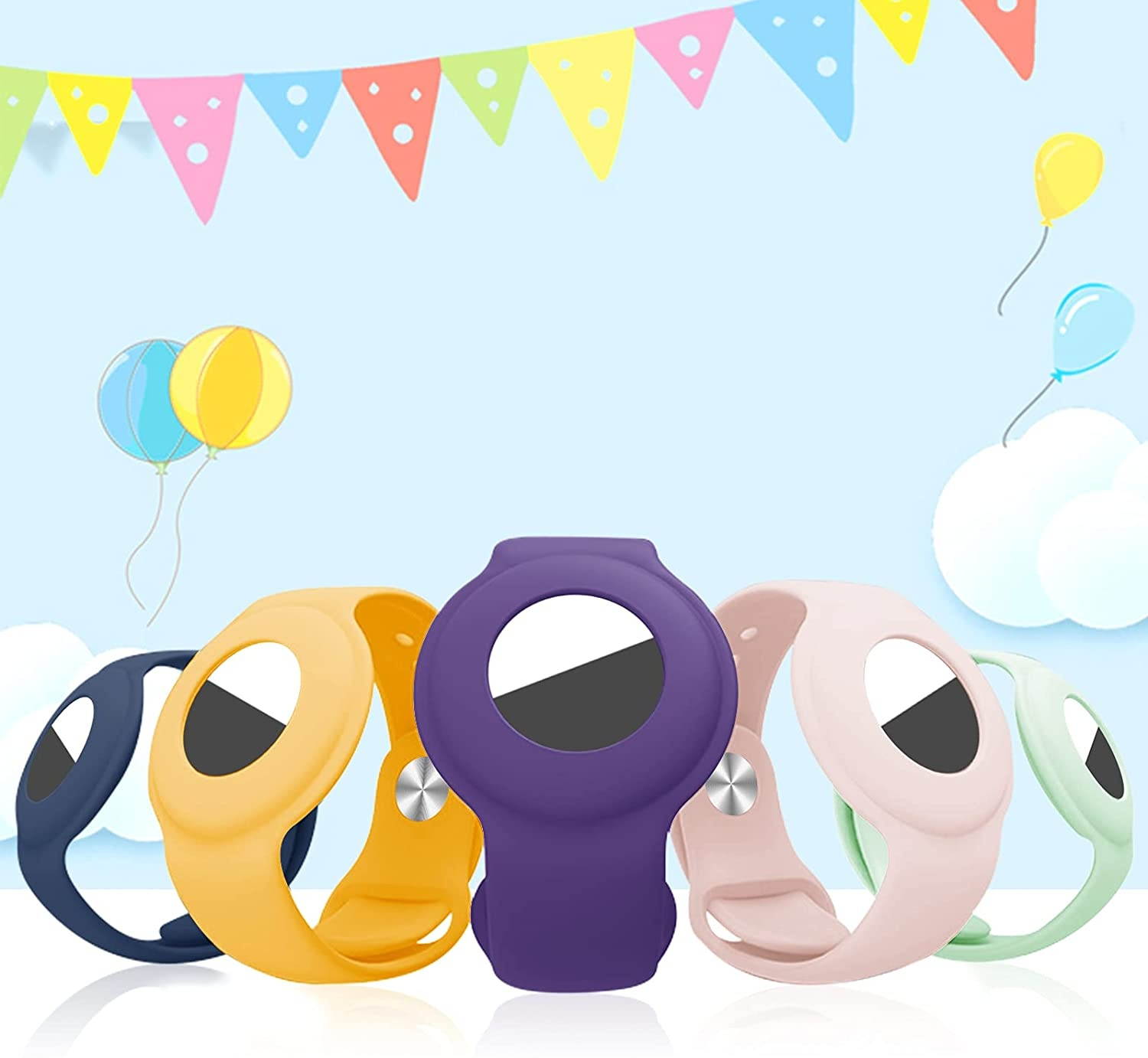 (2 Pack) Kids/Adults Anti-Lost Bracelet for AirTag, iZi Way Soft Silicone Wristband Watch Band Waterproof Protective Case Cover Holder for Apple Air Tag Tracker - Orange/Yellow