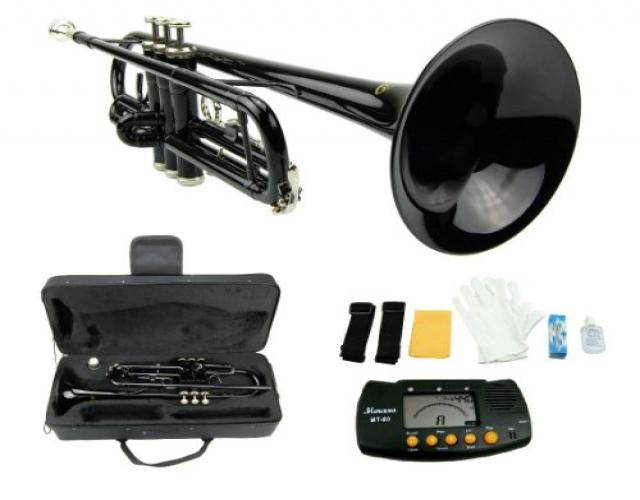 merano 661881 b flat black/silver trumpet with case+mouth piece+valve oil+metro tuner
