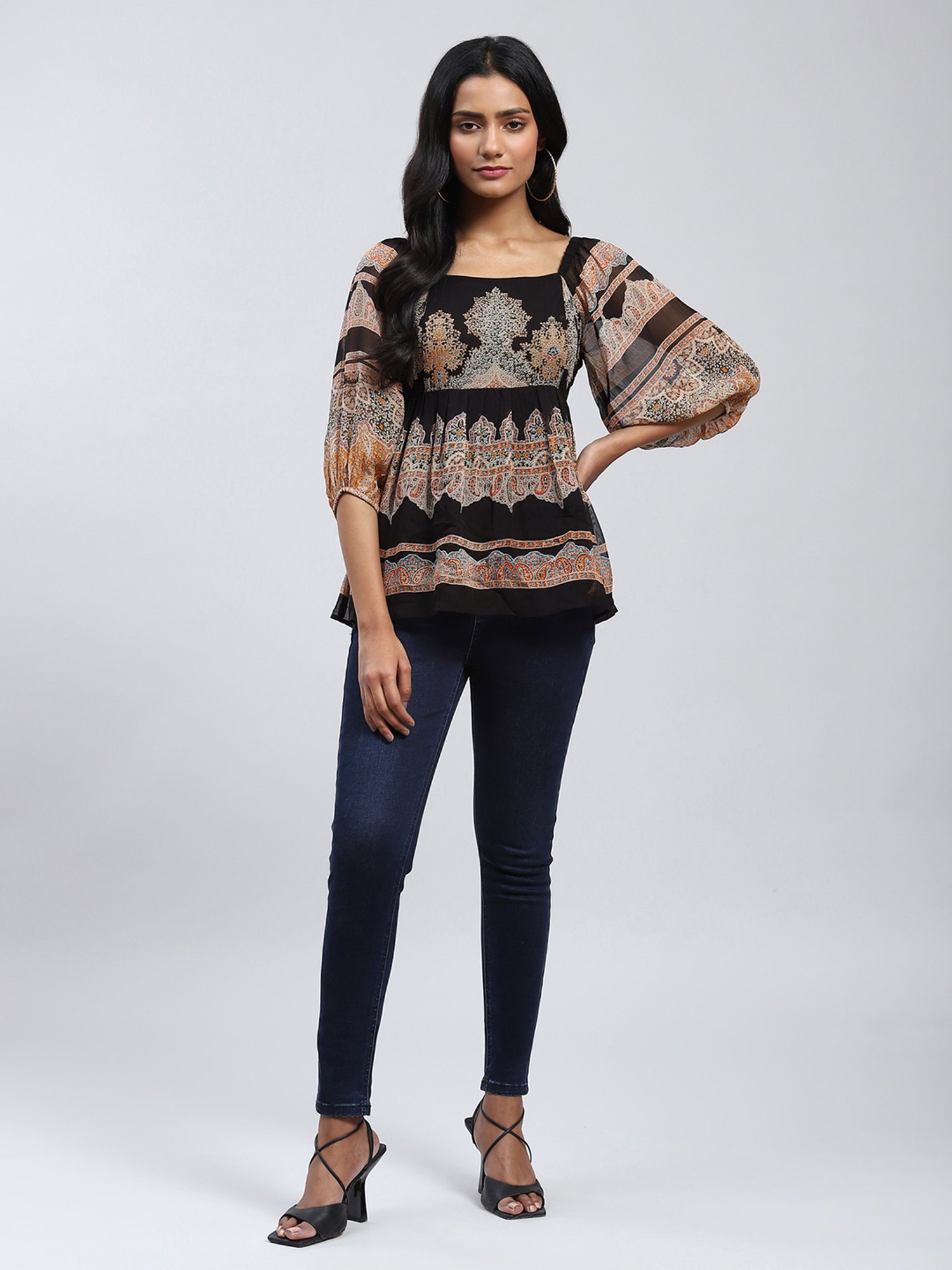 Label Ritu Kumar Black Printed Top