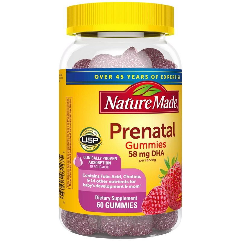 Nature Made Prenatal Gummies with DHA and 100% Daily Value of Folic Acid - Mixed Berry - 60ct