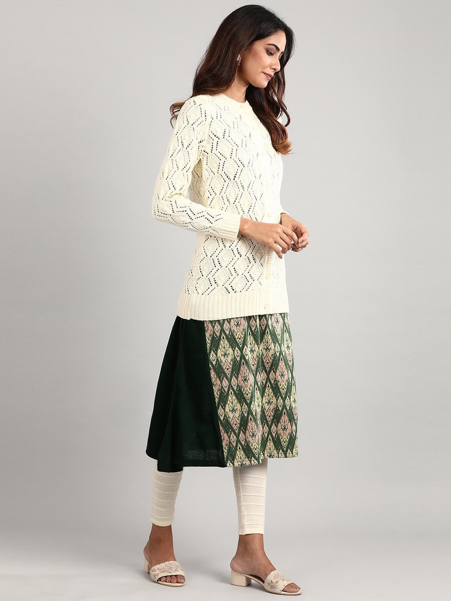 Aurelia Off-White Crochet Pattern Cardigan