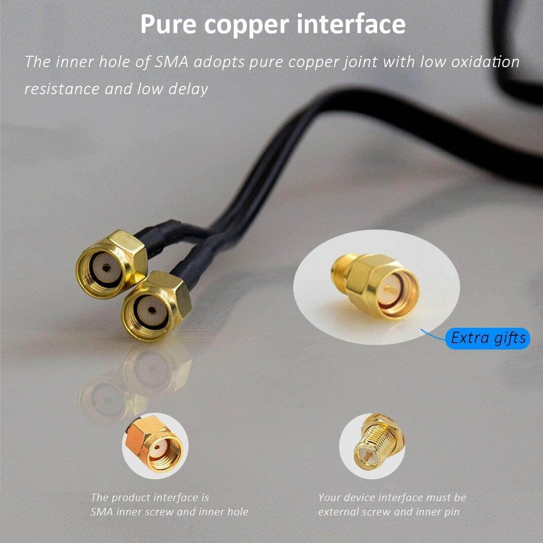 Dual WiFi Antenna 2.4GHz - 5.8GHz Dual Band Antenna Magnetic Base with RP-SMA Male Connector for Wireless Network Router - Access Point - PCI PCIe Cards - USB Adapter