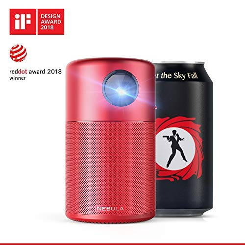 Nebula Capsule, by Anker, Smart Wi-Fi Mini Projector, Red, 100 ANSI Lumen Portable Projector, 360&deg; Speaker, Movie Projector, 100 Inch Picture, 4-Hour Video Playtime, Outdoor Projector - Watch Anywhere