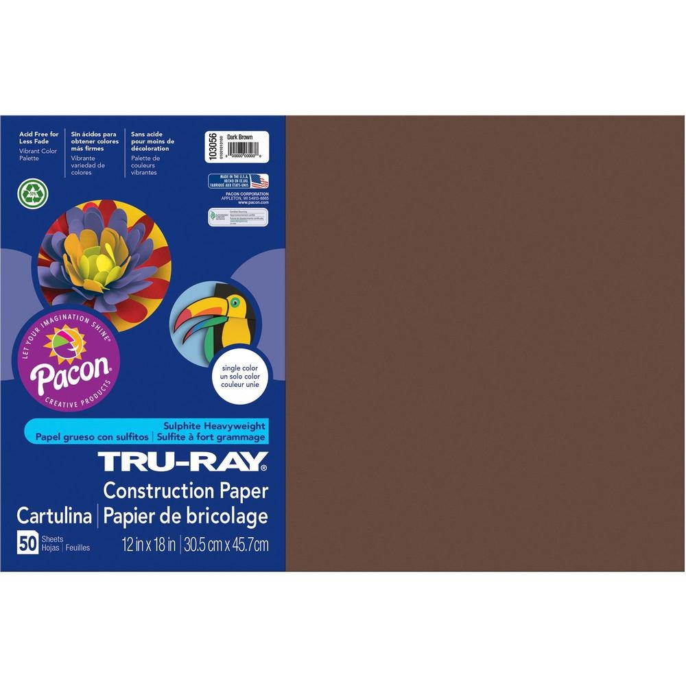 Pacon Tru-Ray Construction Paper 76 lbs. 12 x 18 Dark Brown 50 Sheets/Pack