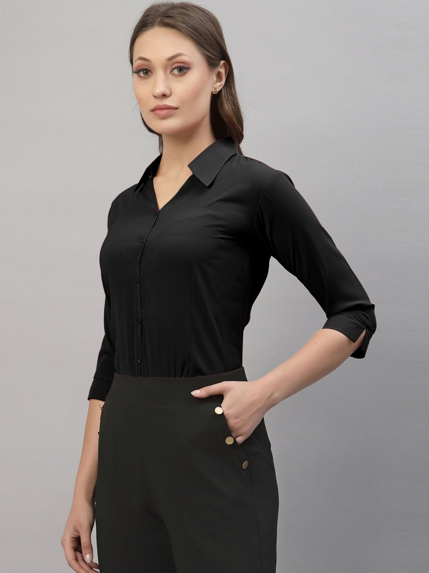 SELVIA Black Regular Fit Formal Shirt