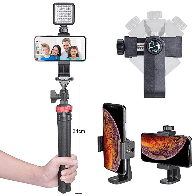 Smartphone Mobile Cell Phone Selfie Tripod Portable Flexible Mini Travel Camcorder Tabletop Stand Mount Holder for iPhone Samsung Webcam Youtuber Reivewer Vlogging Live Streaming Podcast