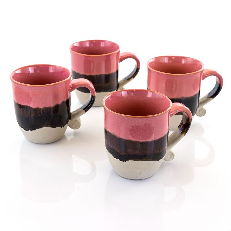 Meritage Twist 4 Piece 17 Ounce Round Stoneware Cup Set in Red