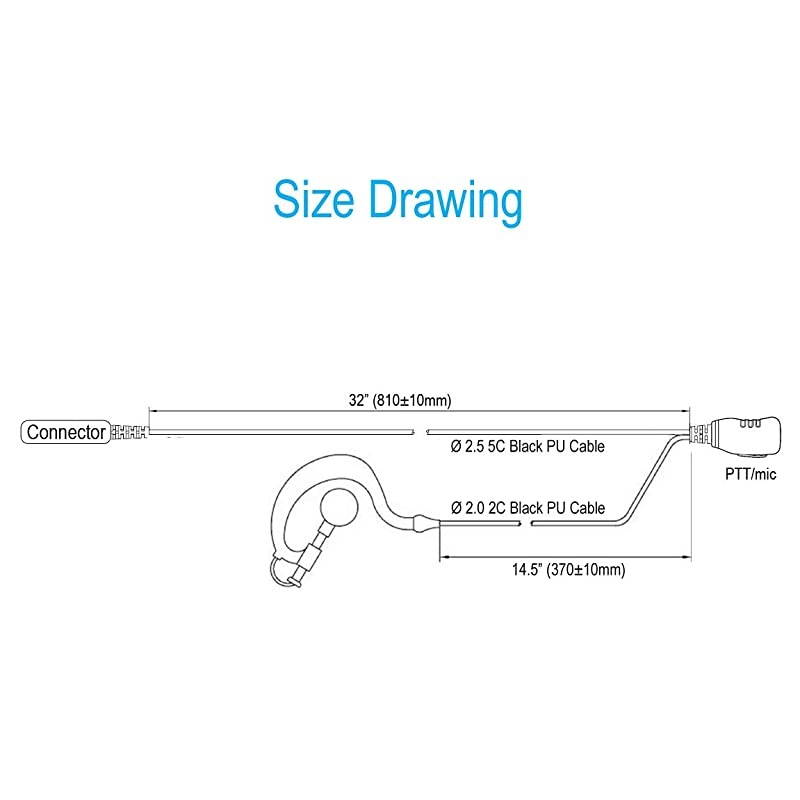 Wire Earhook Earpiece with Reinforced Cable for Motorola Radios BRP40 CP200 CP200D CP185 CLS1410 CLS1110 DTR650 RDU2020 RDU4100 RDU4160D RDU2080D RMU2040 RMU2080D CLS RMM RMU, G Shape Headset