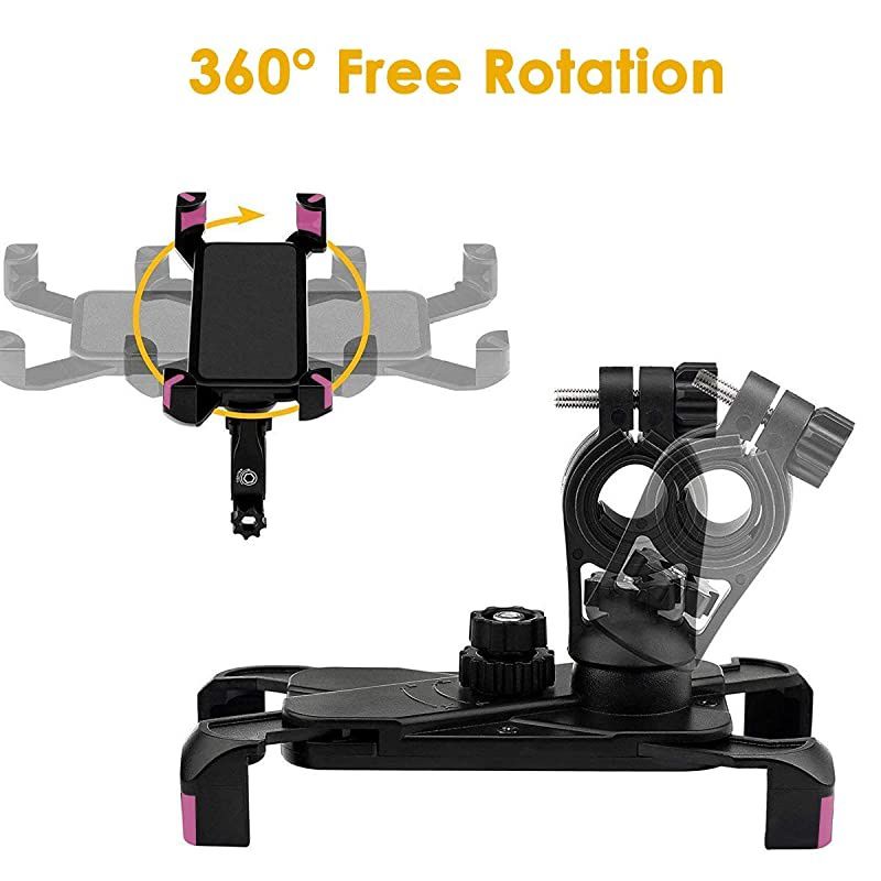Bike Phone Mount 360&deg;Rotation Bike Phone Holder for iPhone Android GPS Other Devices Between 35 to 65 inches Black Pink