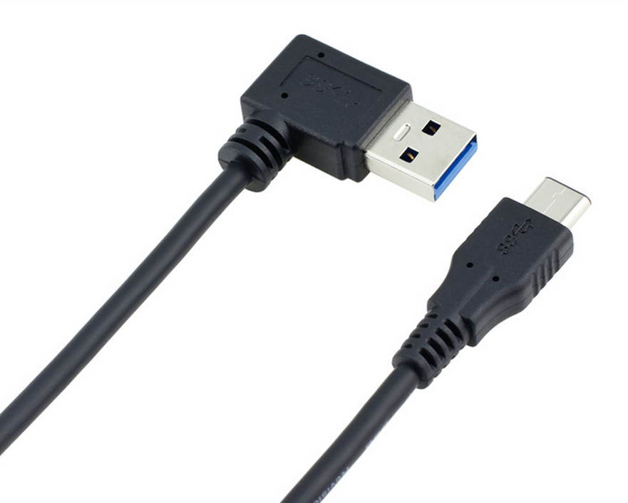 USB 3.1 90-Degree Angle Type-C to USB 3.0 Type-A Male Sync & Charging Cable, Latest Reversible Micro USB 3.1 Type-C Connector, Ultra Fast Transfer Rate up to 10Gbps (1.25GB/s)- Black, 1m (3.3ft)