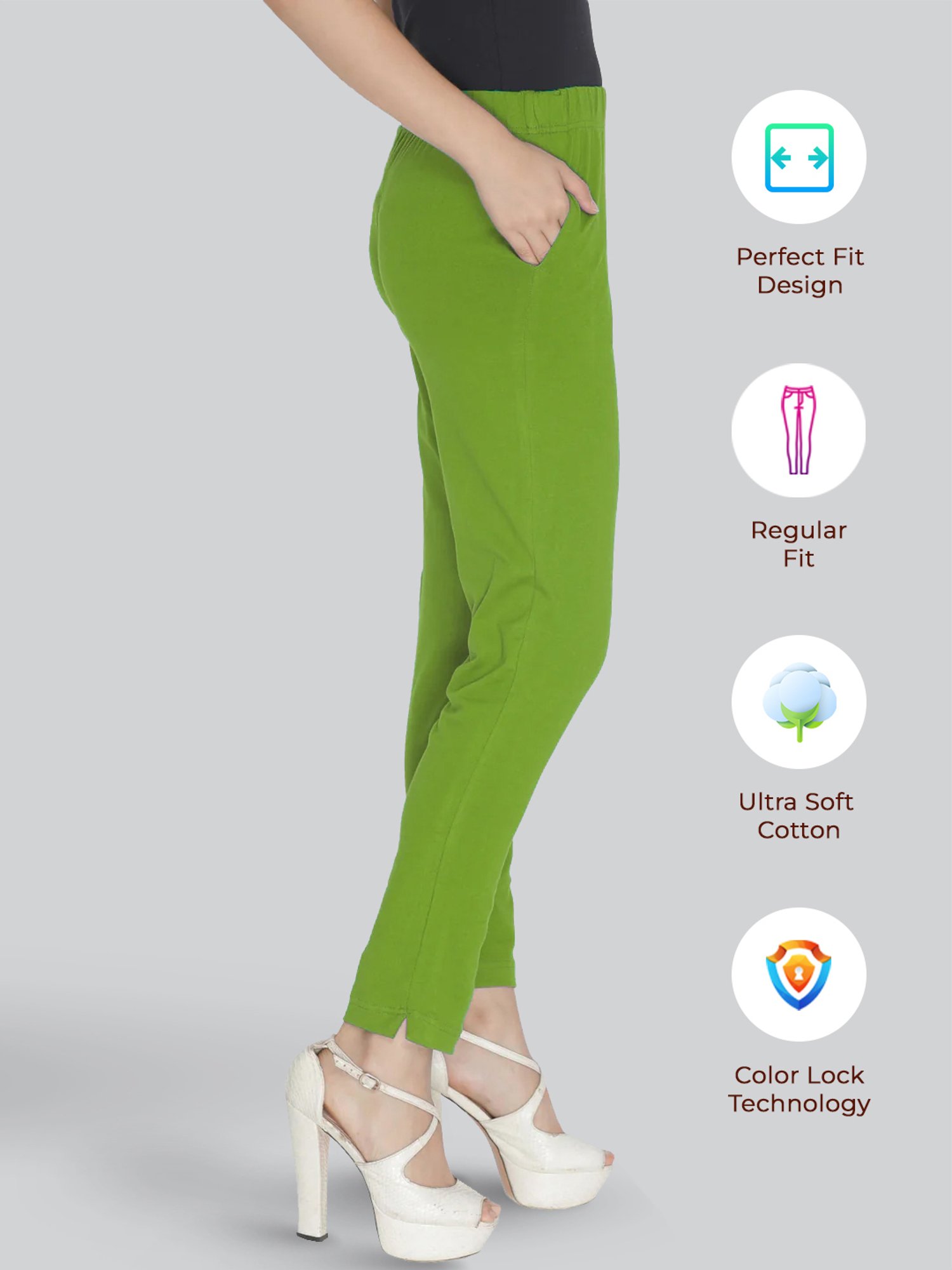 Lyra Lime Green Cotton Ankle Length Pants