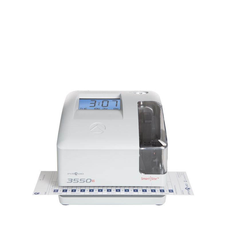 Pyramid Time Systems, Model 3550SS SmartSite Time Clock and Document Stamp, Patented SmartSite LED Linear Light Guide, Includes 25 time Cards, Ribbon, 2 Security Keys and User Guide, Made in USA