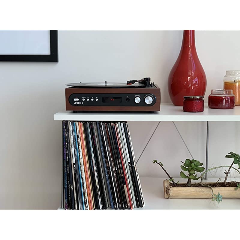 Allin1 Bluetooth Record Player with Built in Speakers and 3Speed Turntable Mahogany VTA65MAH