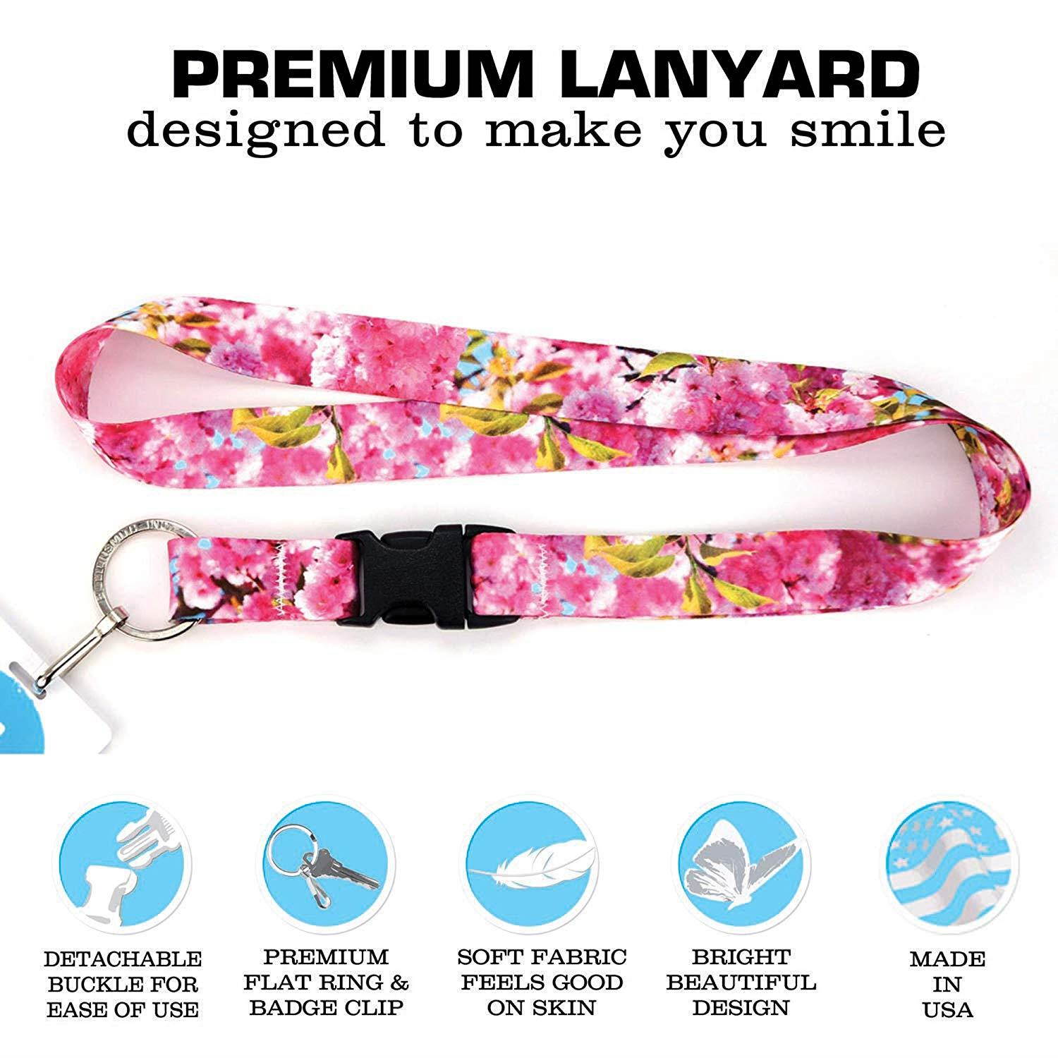 Buttonsmith Photo Cherry Blossoms Premium Lanyard - Made in USA
