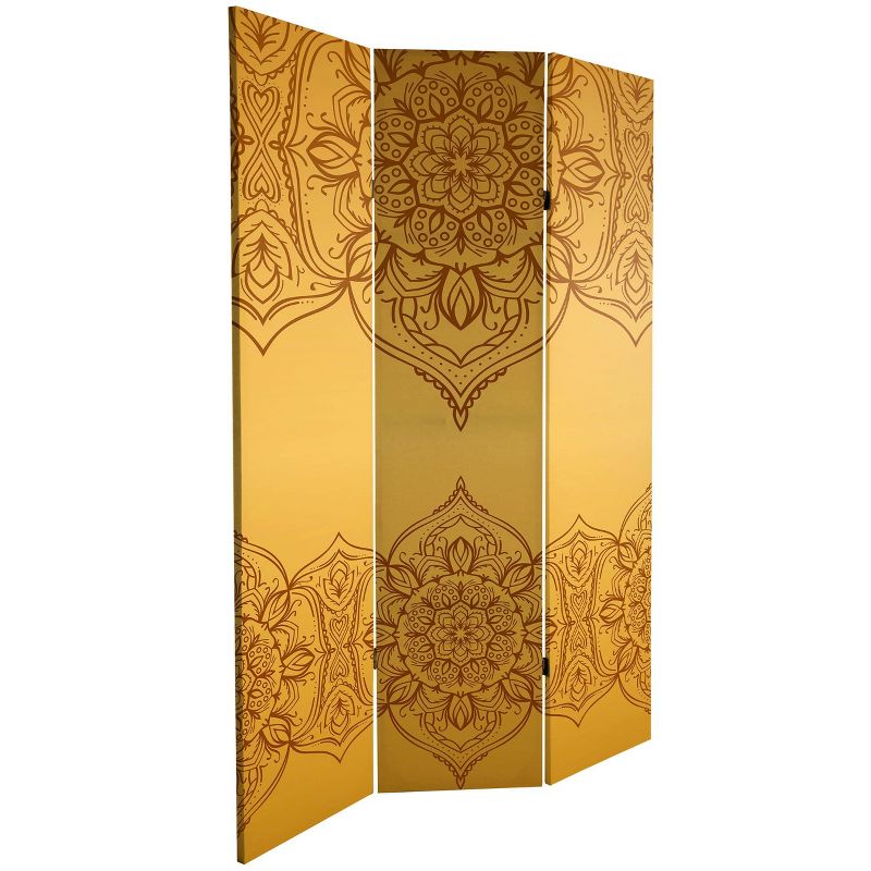 6" Double Sided Gold and Green Mandalas Canvas Room Divider - Oriental Furniture