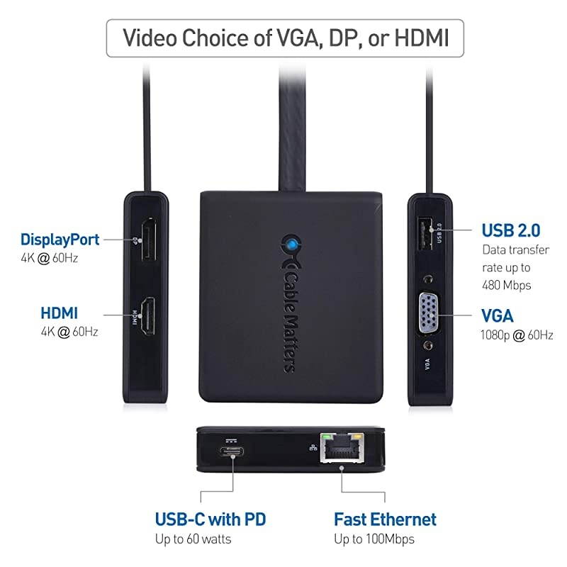 USB C Hub with HDMI DisplayPort VGA USB 20 Fast Ethernet 60W Charging Thunderbolt 3 Port Compatible with MacBook Pro Dell XPS HP Spectre x360 and More