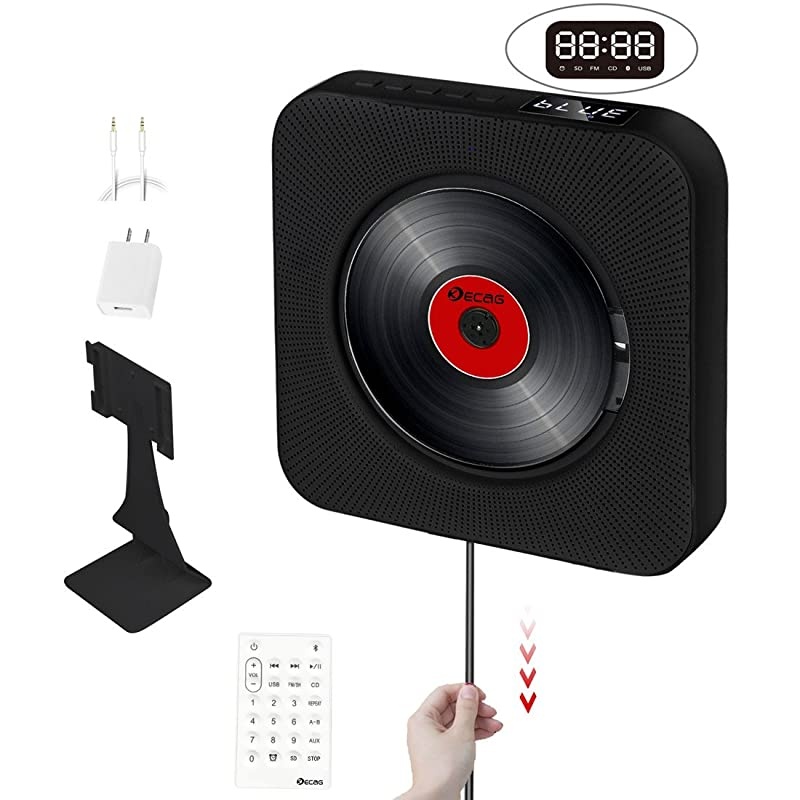 CD Player Wall Mountable Desk Bluetooth 4.2 with Display Sleep Timer USB TF MP3 AUX in/Out White 2021 Highest Upgraded