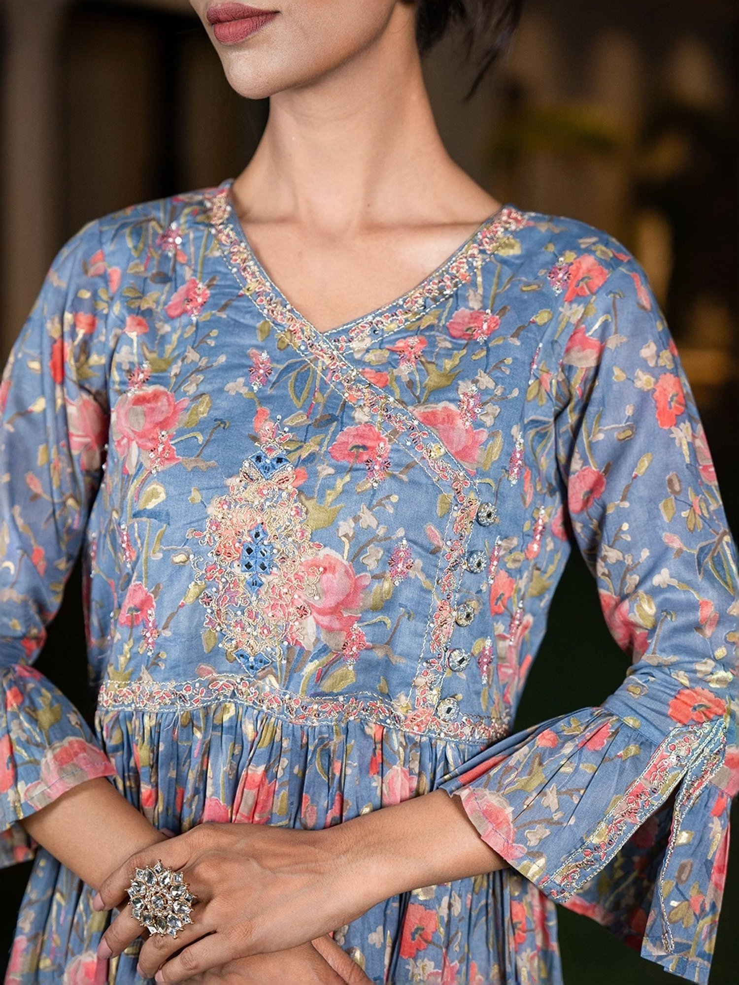 Yufta Blue Cotton Printed Maxi Dress