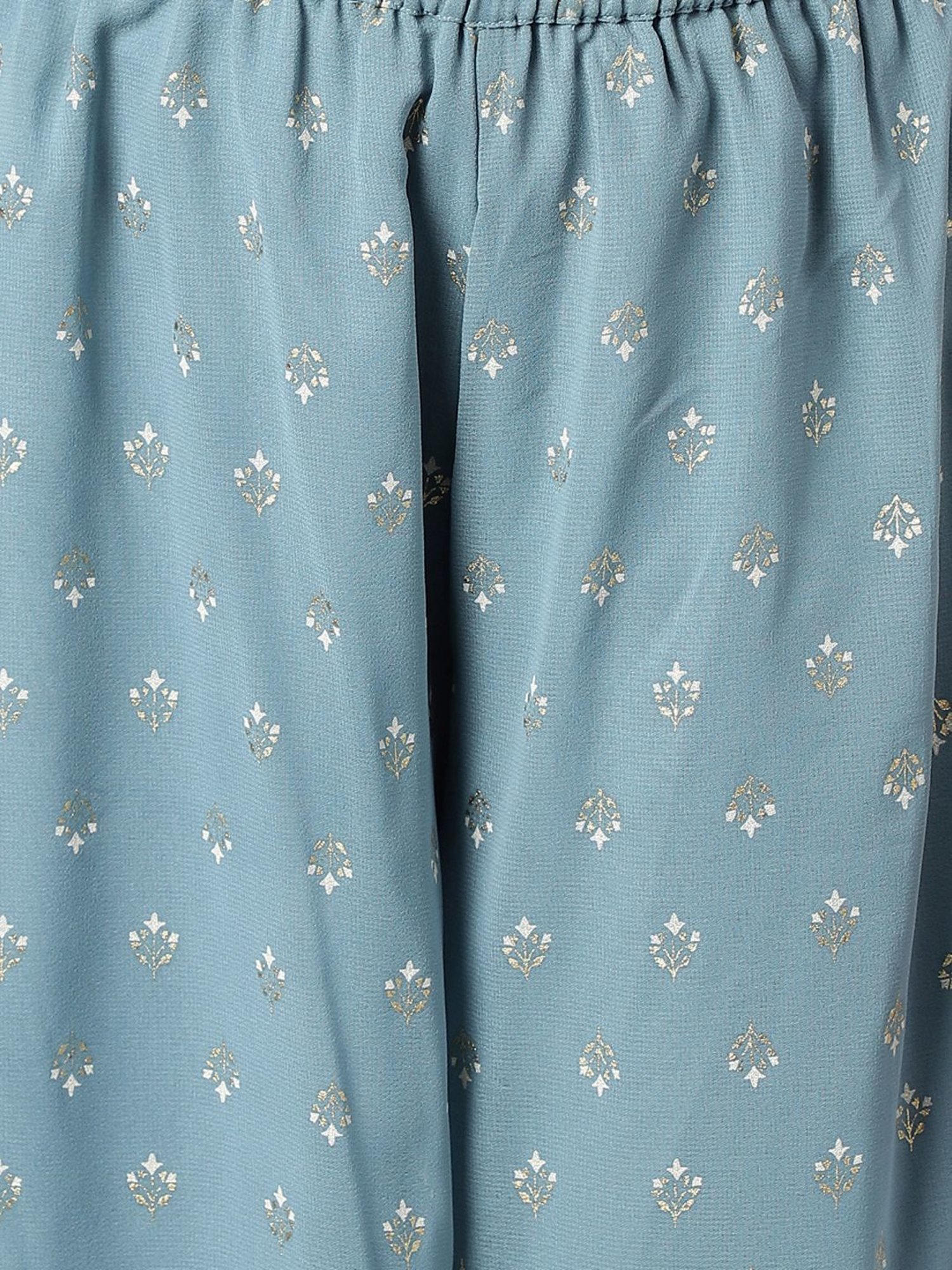 Aurelia Powder Blue Embroidered Crop Top Palazzo Set With Drape Dupatta