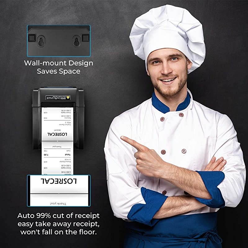 Thermal Receipt Printer,  Restaurant Kitchen Printer of Sound Reminder/Wall-Mount/Auto Cutter, 3 inches 80mm Desktop POS Bill Machine with USB/LAN/Cash Drawer Port, Support Windows