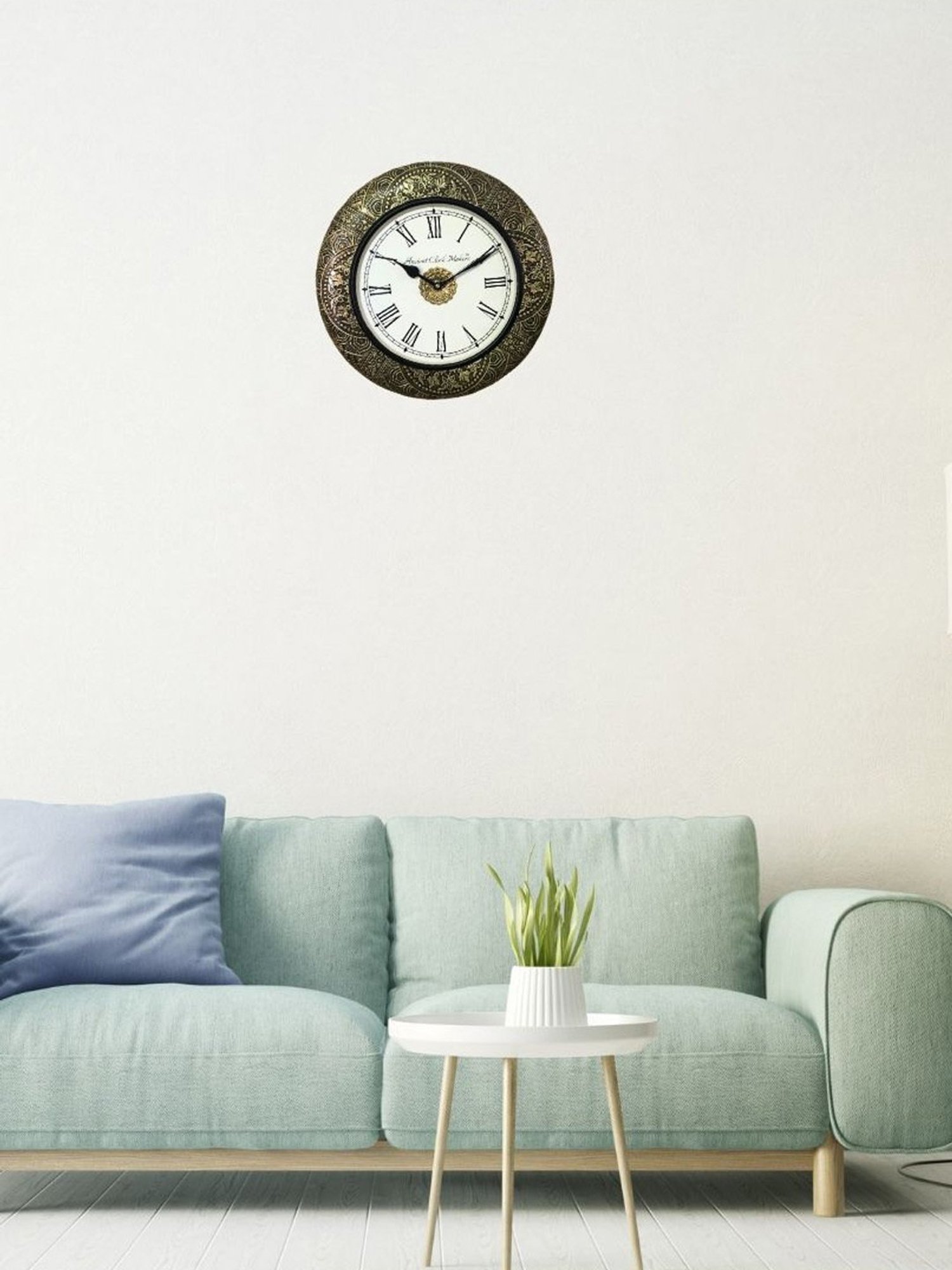 Ancient Clock Makers Round Brass & Black Wood Wall Clock