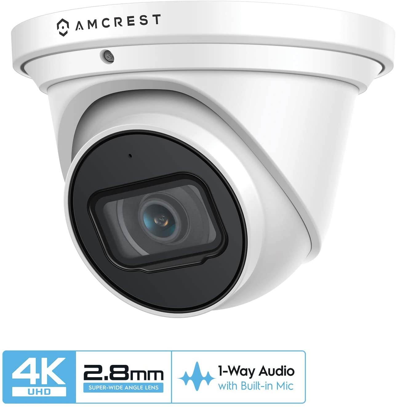 Amcrest 4K Security Camera System w/ 4K 8CH PoE NVR, (4) x 4K (8-Megapixel) IP67 Weatherproof Metal Turret Dome POE IP Cameras (3840x2160), Pre-Installed 2TB HDD, NV4108E-IP8M-T2599EW4-2TB (White)