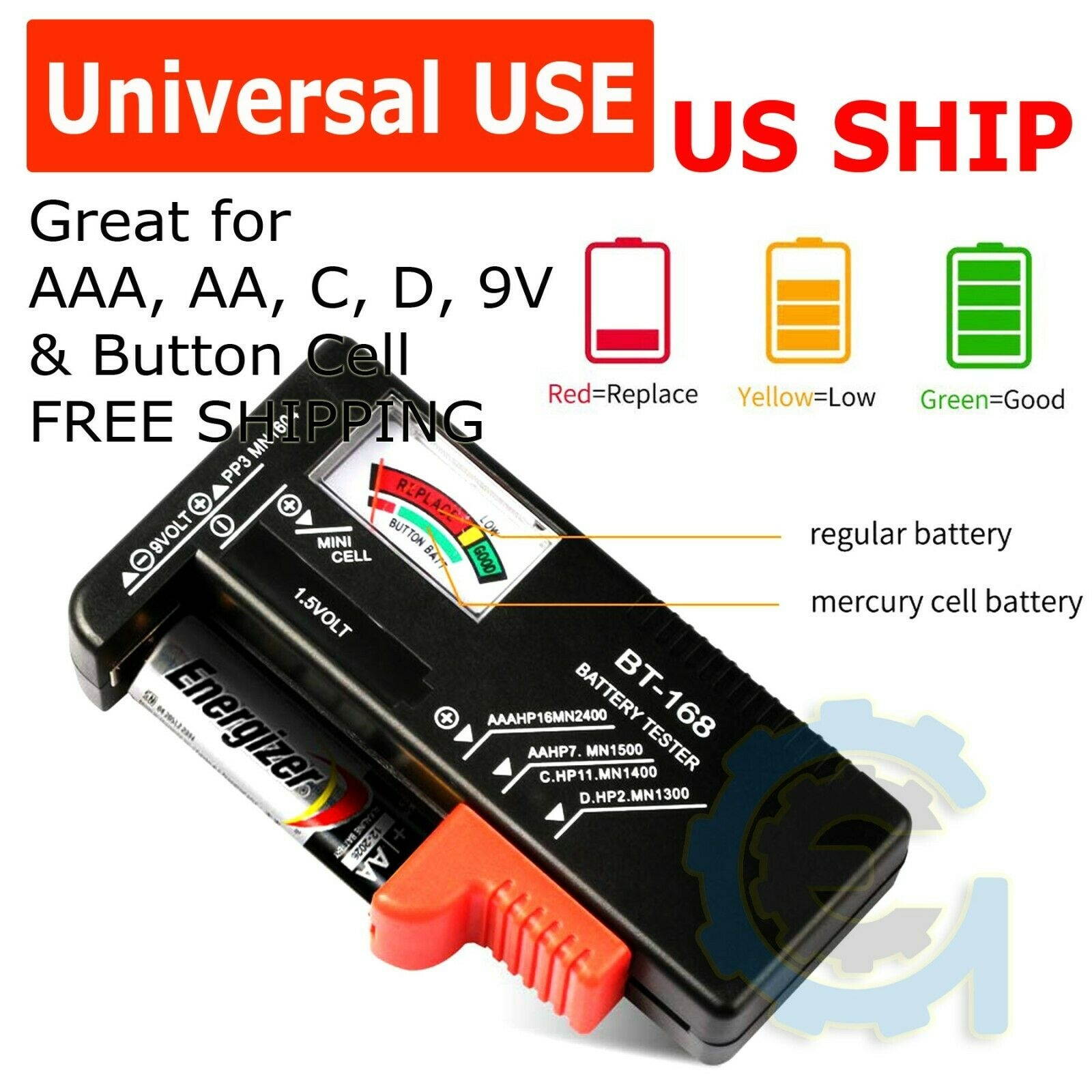 New Battery Tester Universal Volt Checker AAA, AA, C, D, 9V  Button Cell US