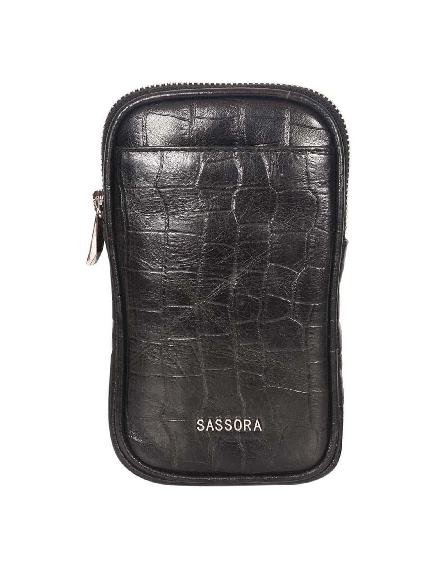 SASSORA Black Textured Mobile Pouch